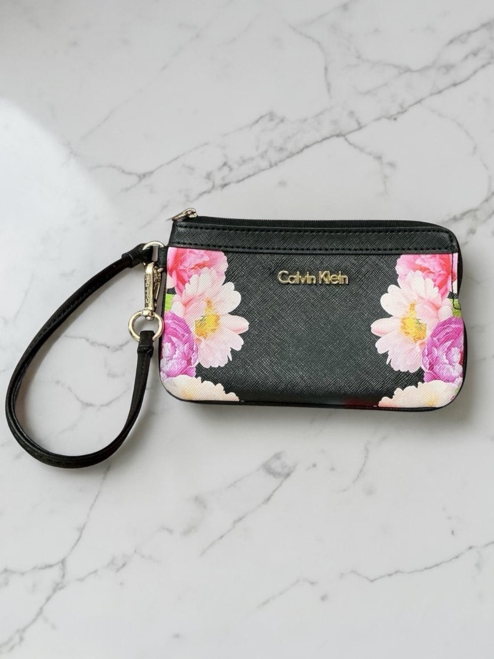 Calvin Klein Black Floral Wristlet Wallet